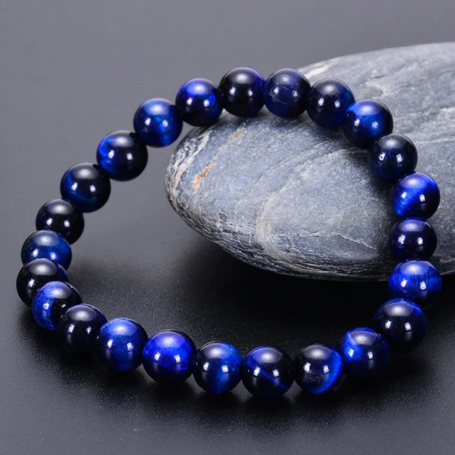 Hot Selling Bracelet Jewelry Green Gold Tiger Eye Stone Single Ring Elastic Bracelet Simple Men's Gift Bracelet