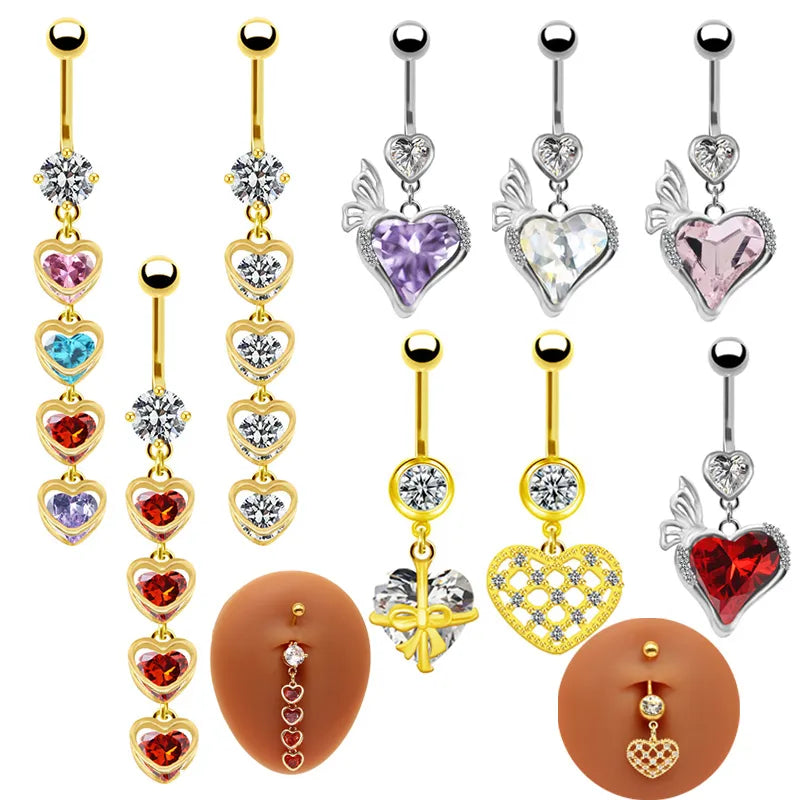 1 Piece Belly Rings IG Style Simple Style Heart Shape Butterfly 316L Stainless Steel  Alloy Hollow Out Inlay Acrylic Rhinestones Glass White Gold Plated Gold Plated