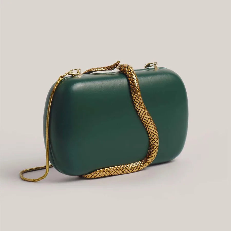 Summer Fashion Snake Skin PU Handbag Shoulder Crossbody Bag Evening Bag Oval Shape Chain Element Ladies Handbag