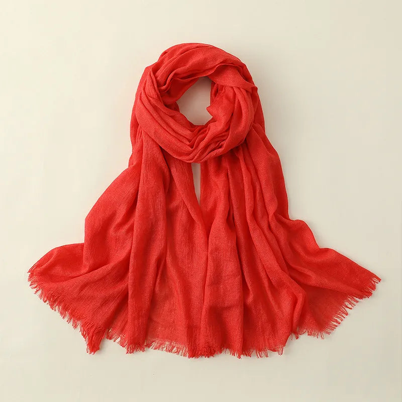 women's simple style solid color cotton and linen silk scarves