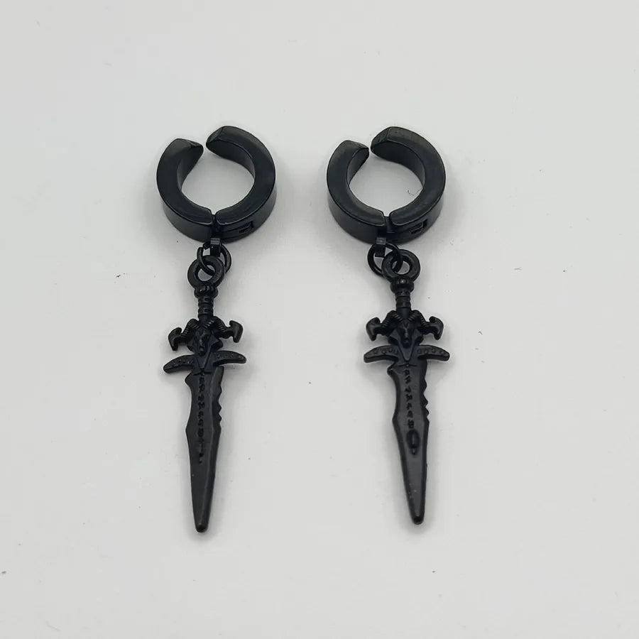 Straight supply earrings ear clip Hanging Sword Men's personality creative fashion Korean temperament long street boys eardrop earring