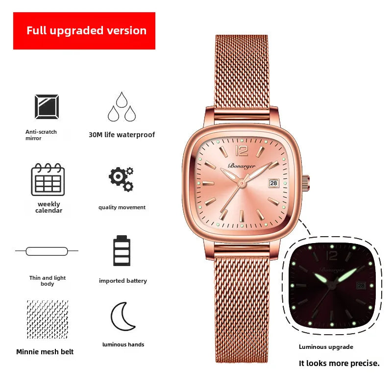 Small square sugar Women's Watch girls niche light luxury high-grade women's waterproof high-end genuine goods  style women's watch