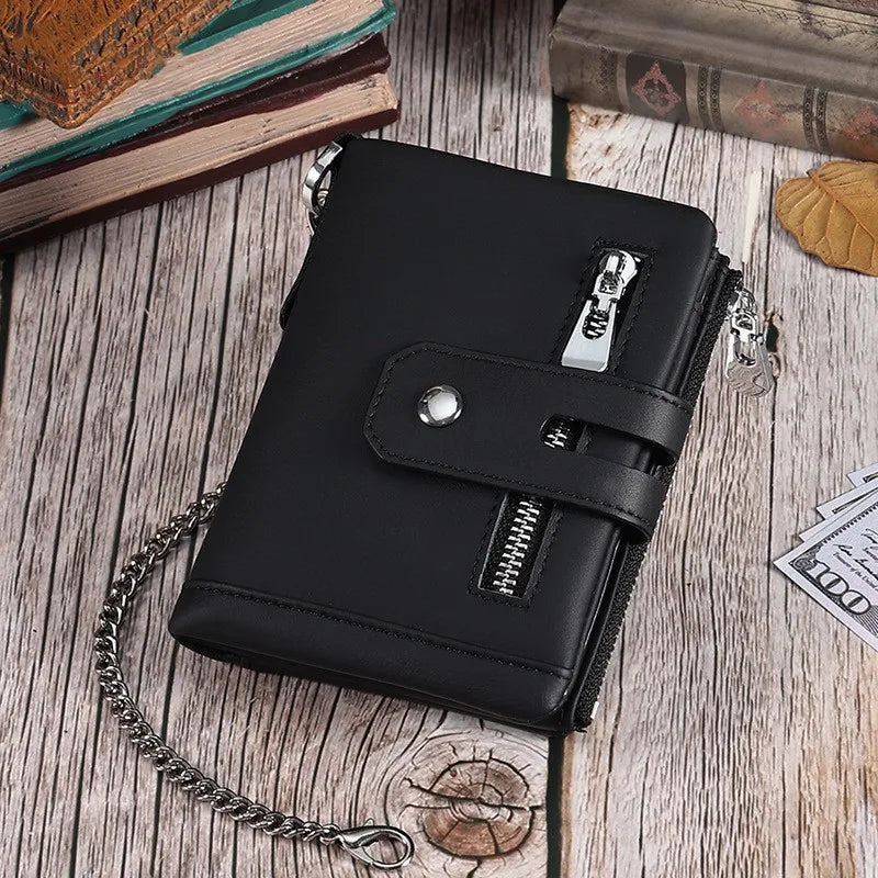 Men's Solid Color Leather Zipper Small Wallets