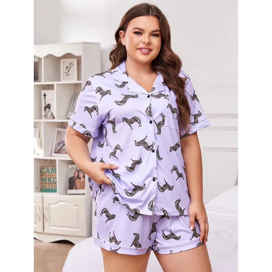 Large Size Home Clothes Loose Casual Short-sleeved Shorts Two-piece Set Plus Fat Plus Large Fat Woman Pajamas for Women