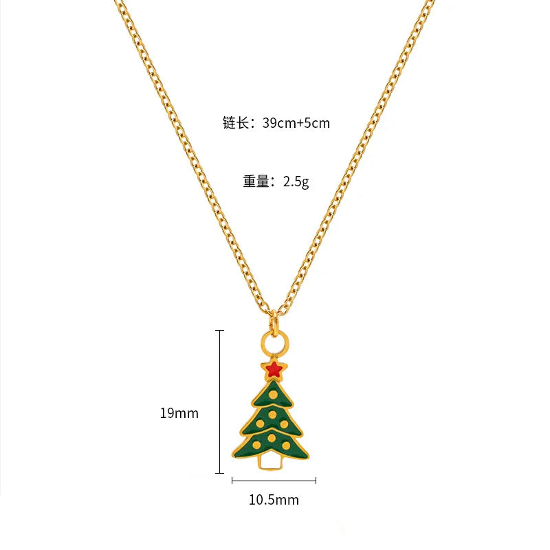 Christmas Creative Design Sense Bell Necklace Women's Versatile Pendant Oil Drop Deer Snowman Cartoon Stainless Steel Titanium Steel