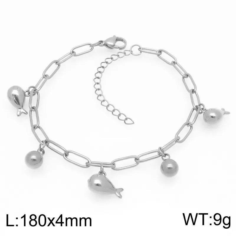 IG Style Vintage Style Cherry Ocean Butterfly 304 Stainless Steel 18K Gold Plated Paperclip Chain Bracelets In Bulk