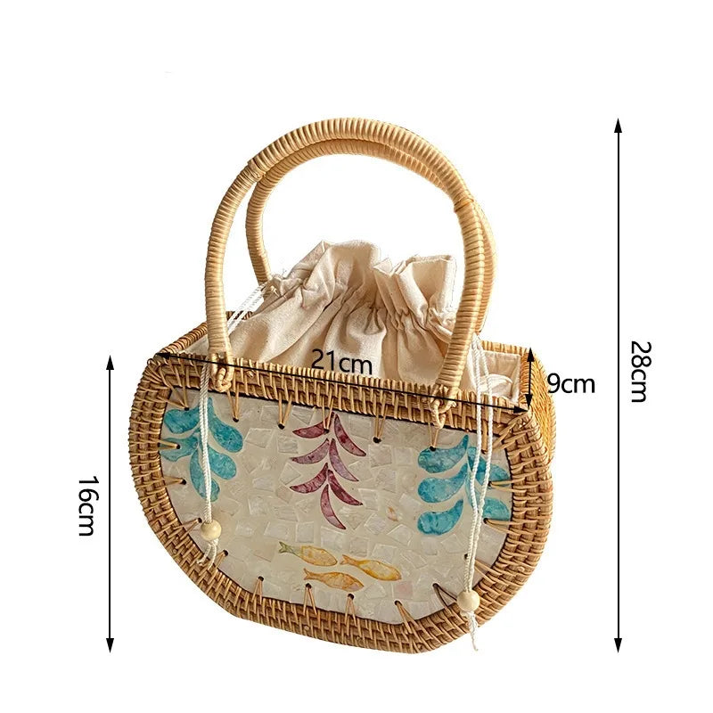 Nordic style handmade basket shell Rattan woven storage picnic travel basket handmade woven handbag