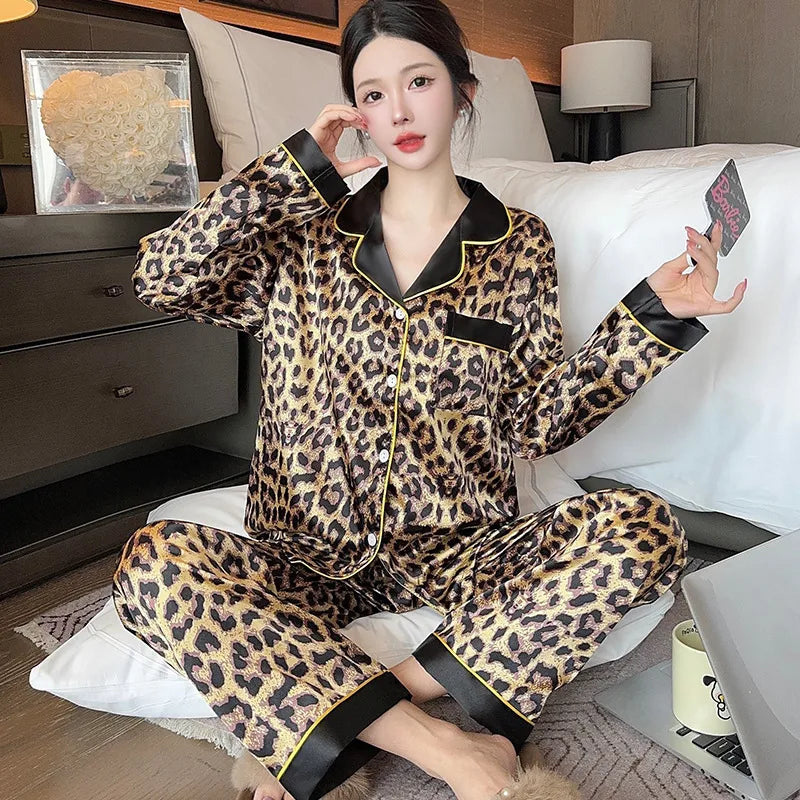 French Anti-Aging Sleepwear Women's Spring Autumn New Simple Polka Dot Long Sleeve Long Pants Ice Silk Home Clothes Fashion Set