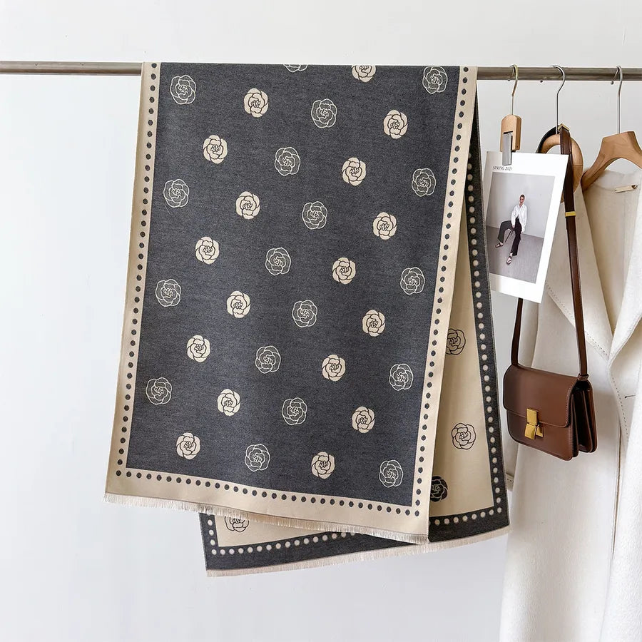 Women's Elegant Lady Printing Flower Imitation cashmere Polyester Scarf