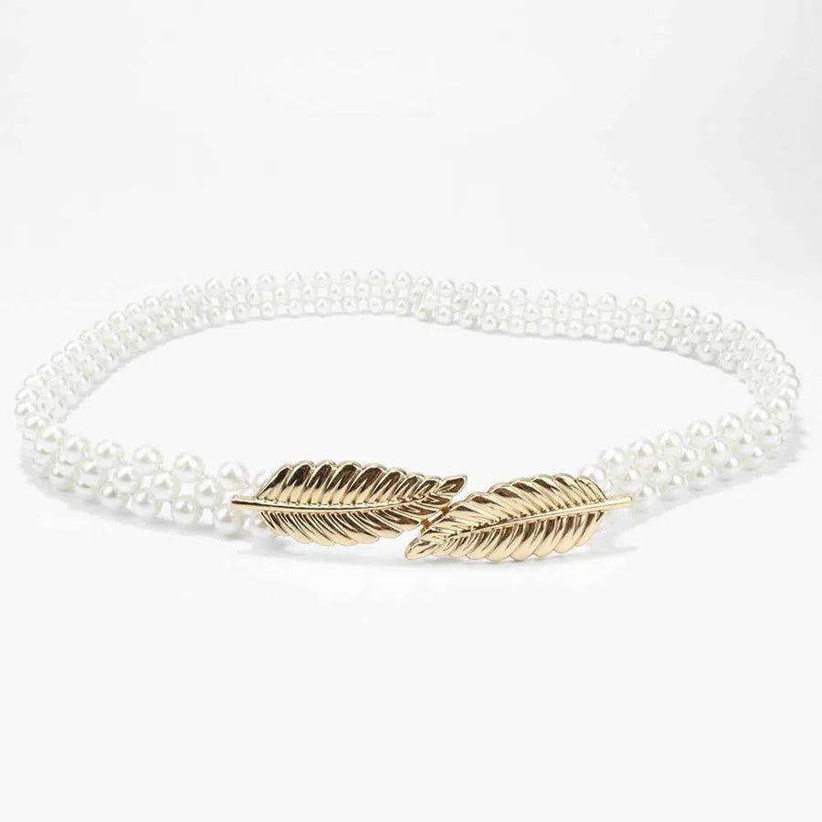 sweet oval flower bow knot imitation pearl metal inlay rhinestones women's chain belts