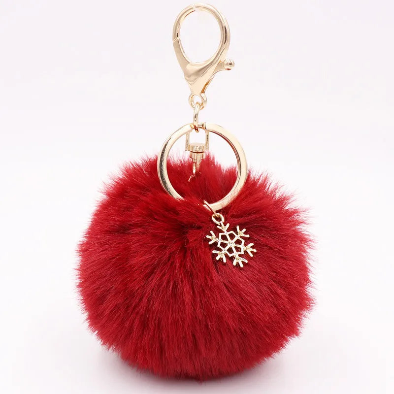 fashion snowflake alloy plush unisex bag pendant keychain 1 piece