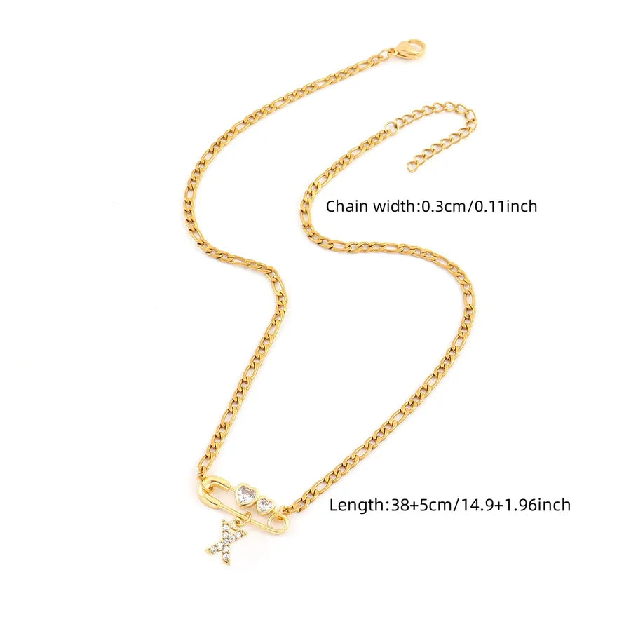 Wholesale Jewelry Elegant Simple Style Classic Style Pin Letter 201 Stainless Steel Artificial Crystal Copper figaro chain Pendant Necklace