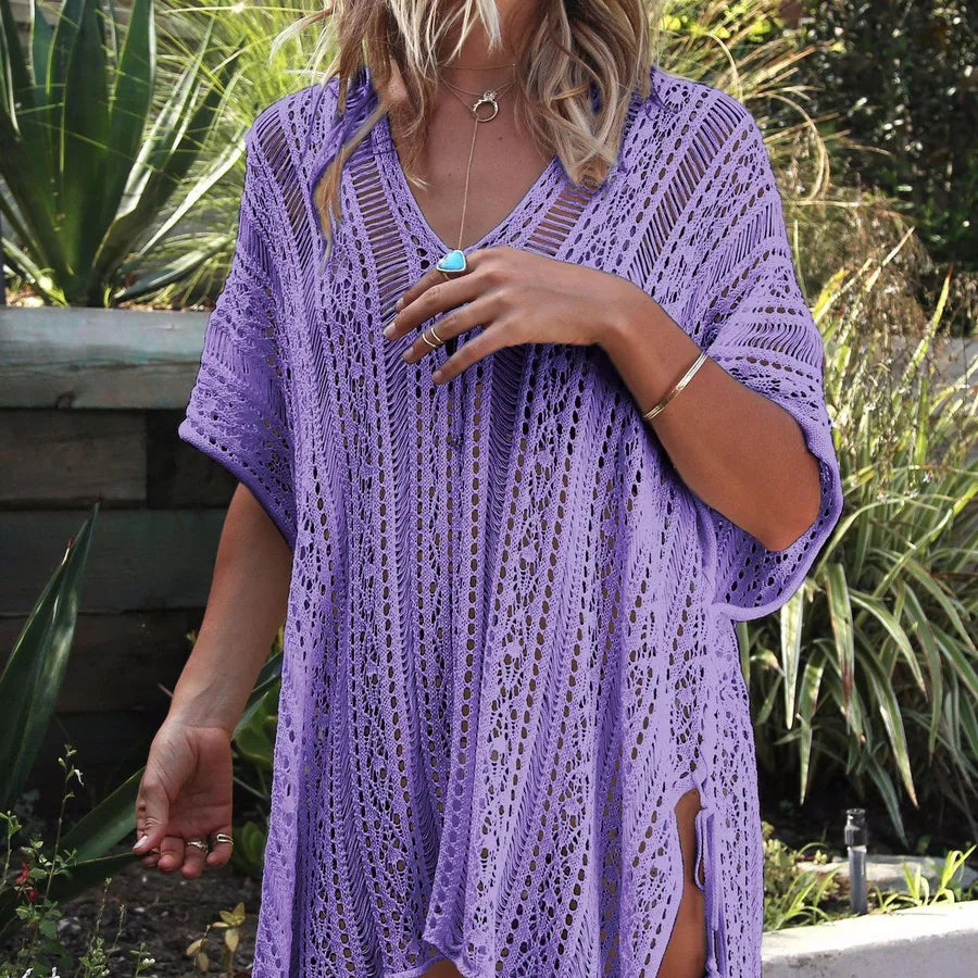 women's vacation solid color hollow out cover ups