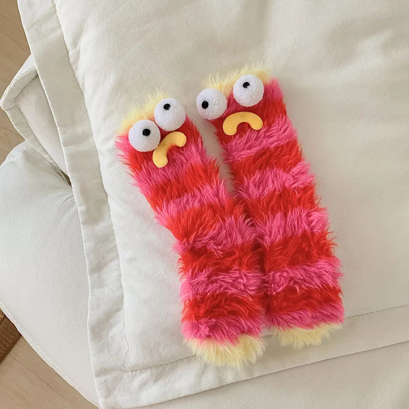 women's preppy style cartoon coral fleece jacquard crew socks a pair