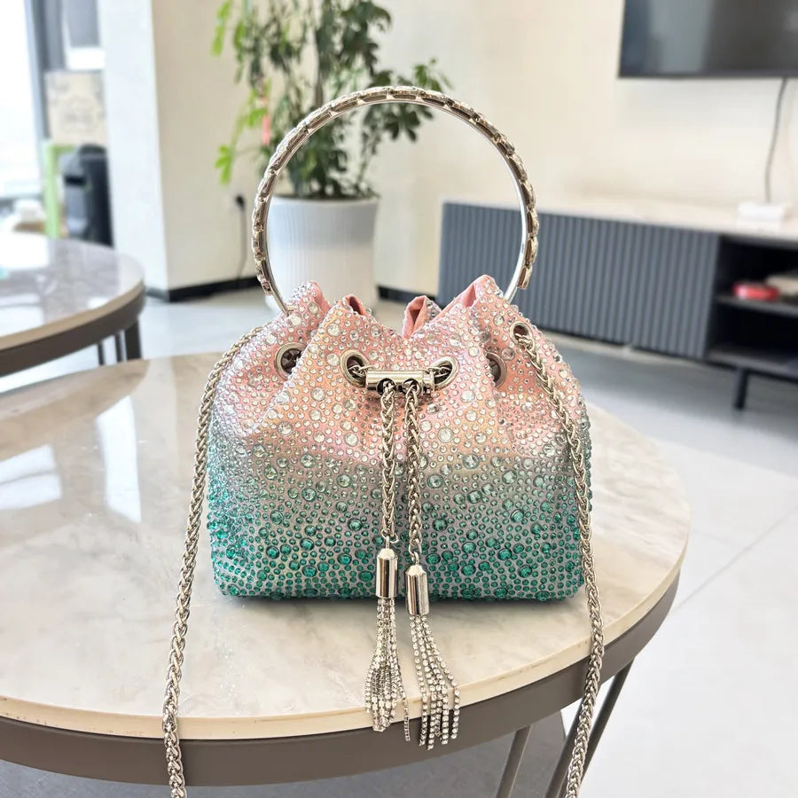 Red Purple Pu Leather Color Block Bucket Evening Bags