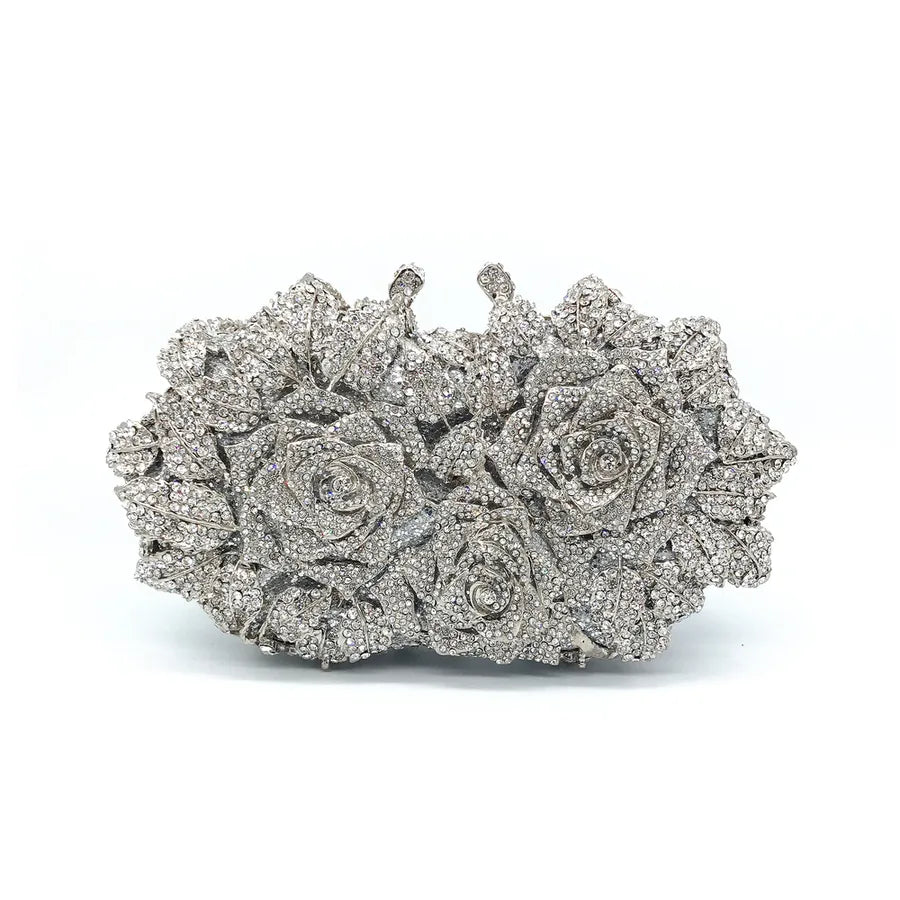Gold Silver Rhinestone Metal Rose Diamond Asymmetrical Dress Evening Bags