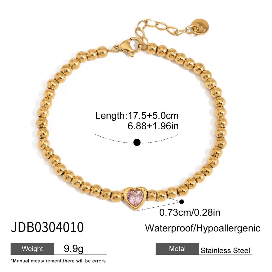 Elegant Sweet Simple Style Heart Shape Bow Knot 304 Stainless Steel Beaded Chain Tennis Chain Bracelets In Bulk