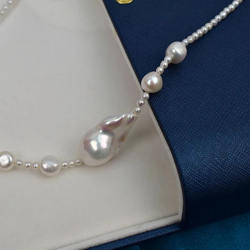Baroque Shape Pearl Necklace Natural Freshwater Pearls Women's Elegant Minimalist Autumn Winter Trendy Choker Neck Chain