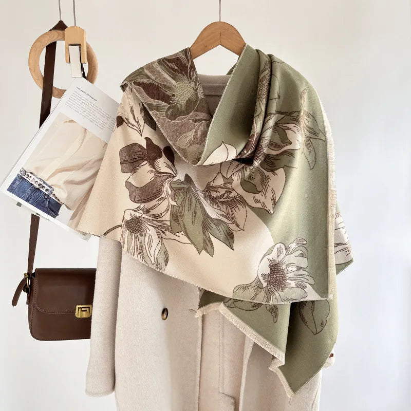 Women's Elegant Plant Imitation cashmere Jacquard Scarf