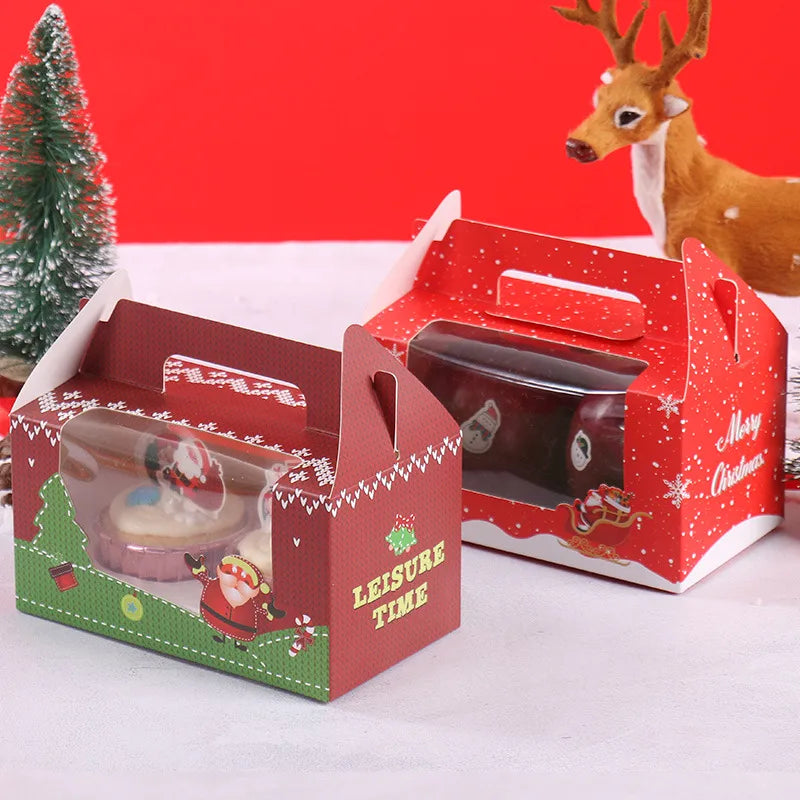 Christmas Handheld Paper Cup Cake Packaging Box Peaceful Fruit Christmas Cupcake Box Baking Supplies Packaging Box