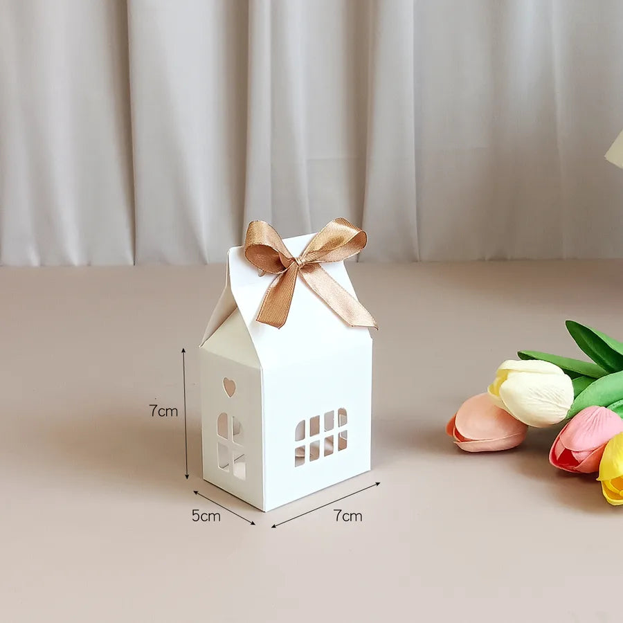 Christmas Gingerbread House Candy Gift Box With Butterfly Knot High End White Kraft Paper Luxury Packaging Box For Presents