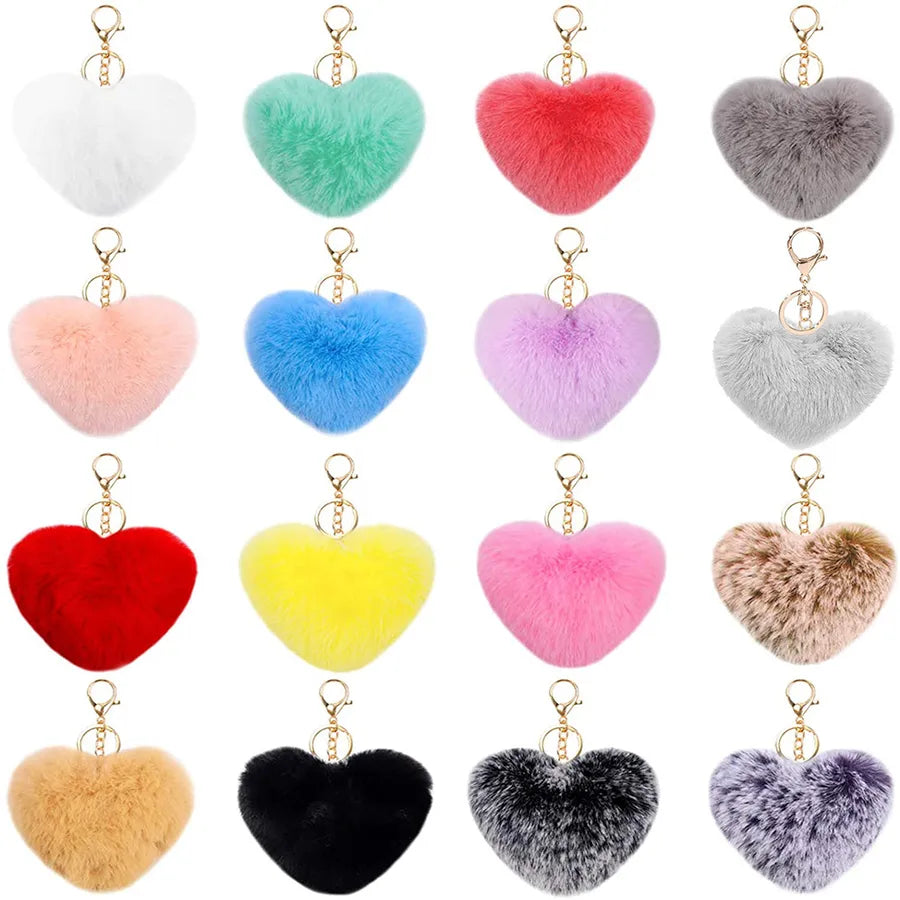 cute heart shape solid color alloy pom poms bag pendant keychain