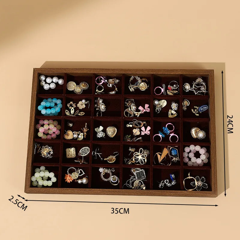 Jewelry Display Tray Earring Necklace Pendant Jewelry Storage Box Ring Plate Bracelet Show Props Wooden Texture High-End Feel