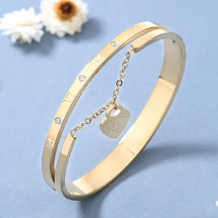 Vintage Style Simple Style Roman Style Roman Numeral 304 Stainless Steel Cuban Link Chain Curb Chain Bracelets Bangle In Bulk