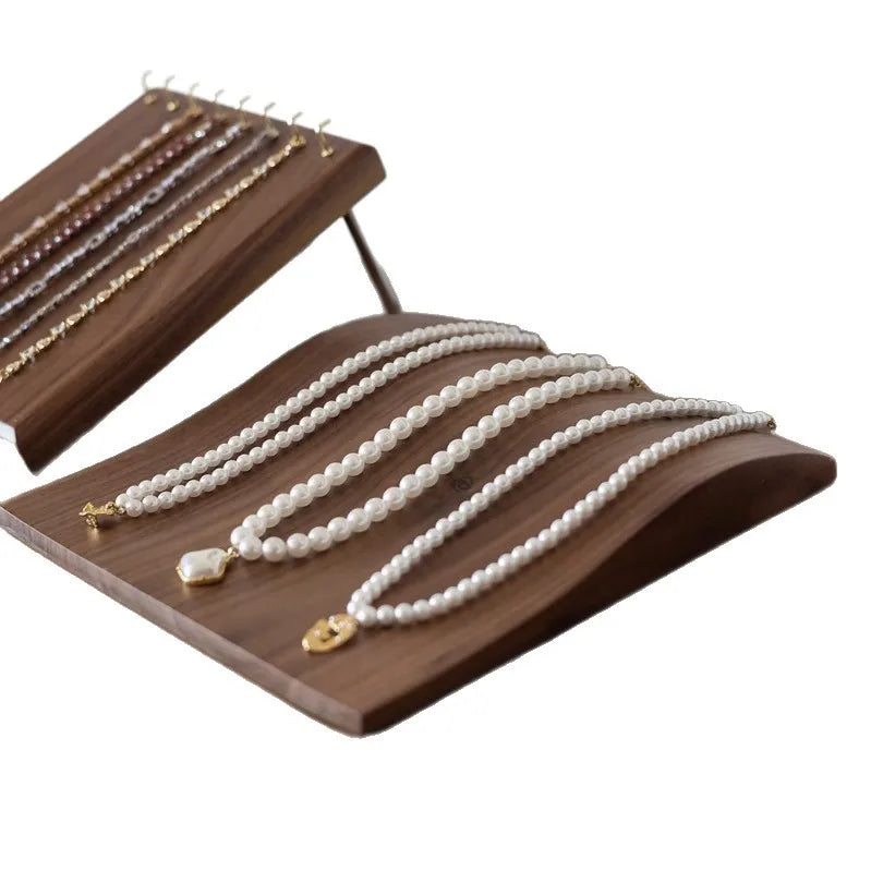 Premium Walnut Wood Board Jewelry Necklace Display Stand Shop Window Pendant Earring Stall Props Antique Style Fashion Accessory