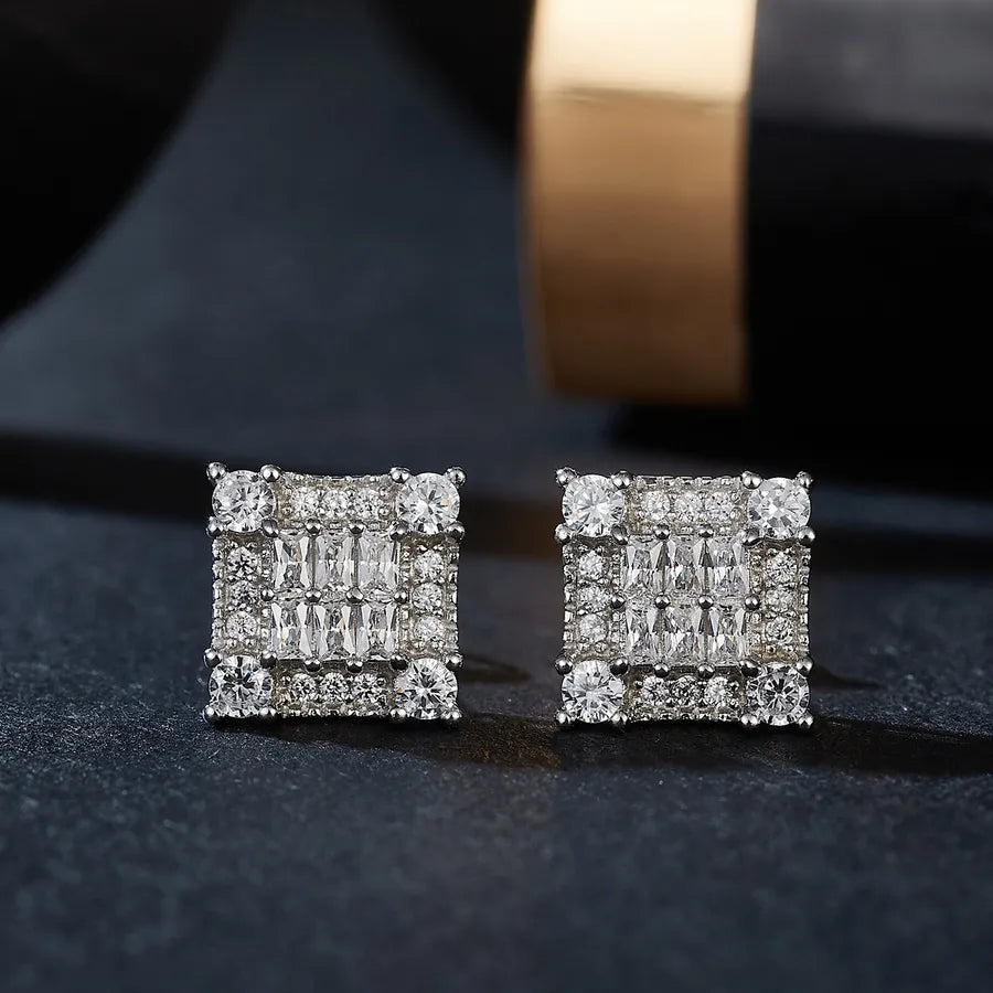 Moissanite 925 Sterling Silver Ear Studs Square Ear Studs