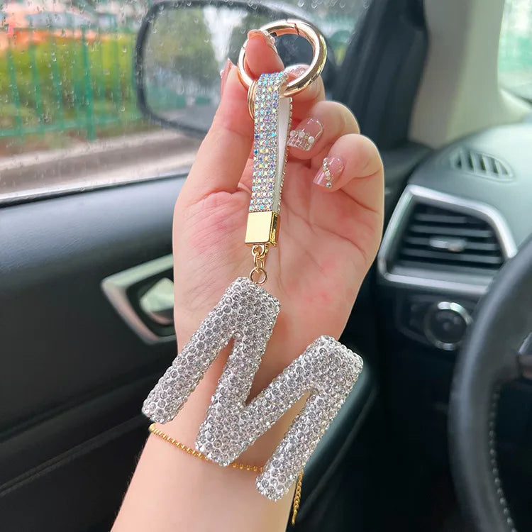 simple style letter rhinestone inlay rhinestones women's keychain