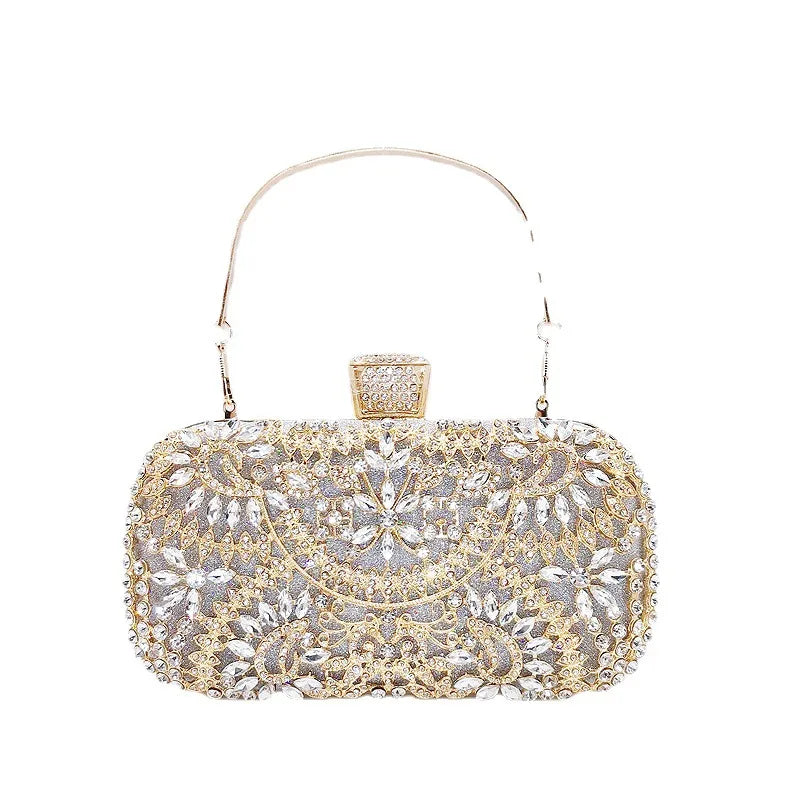 white red green pu leather solid color rhinestone square clutch evening bag