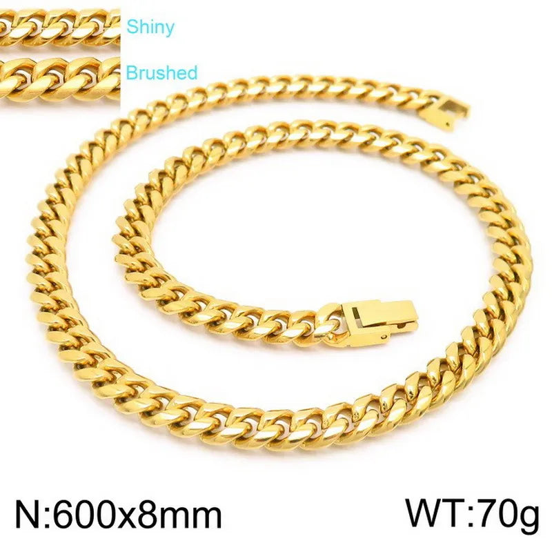 Rock Streetwear Geometric Titanium Steel 18K Gold Plated Men's Bracelets Necklace