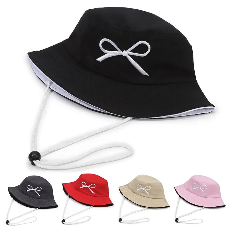 Women's Sweet Bow Knot Embroidery Wide Eaves Bucket Hat