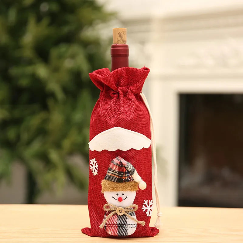 Christmas wine bottle cover wine bag linen Christmas new Champagne wine bottle cover red wine bottle bag dining table dress products