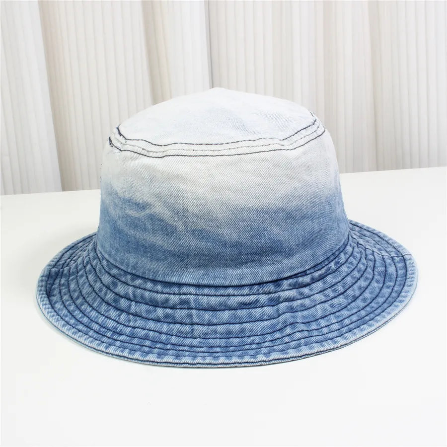 Retro New Style Denim Fishing Cap Women's Harajuku Sun Protection Bucket Hat Cuffed Tear Design Casual Versatile Streetwear