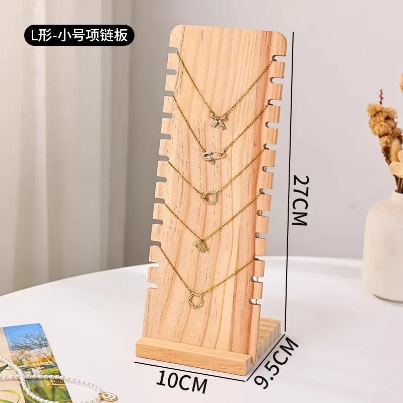 Simple Solid Wood Necklace Bracelet Jewelry Display Stand Artistic Style Banana Leaf Pattern Storage Rack For Stall Selling
