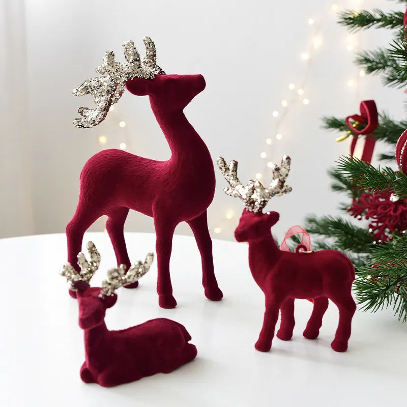Nuchi Christmas Decorations Plush Deer Decoration Fairy Dust Wine Red Christmas Tree Ornaments American Style Festival Supplies