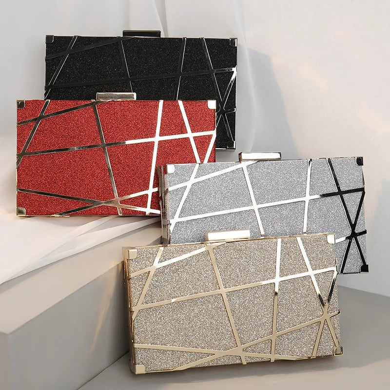 red black gold metal geometric square evening bags
