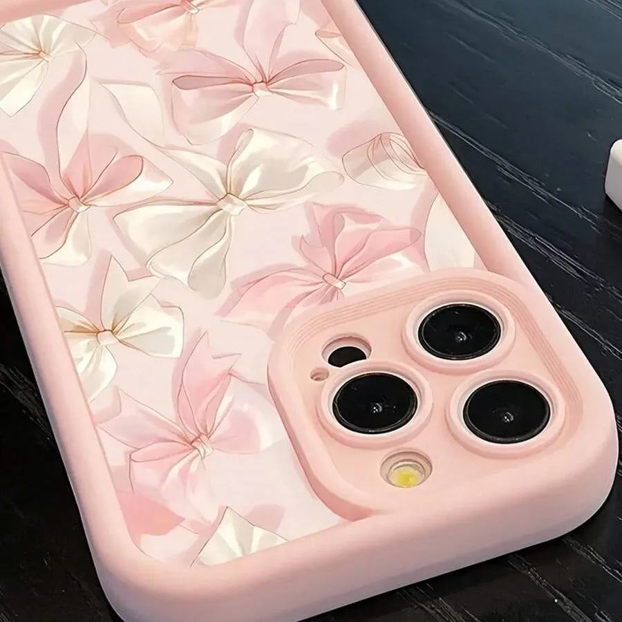 Silk Butterfly Knot Phone Case For iPhone 16 Pro Max Apple 15 Pro Staircase 14 13 12 Cute New Fashion TPU White Black