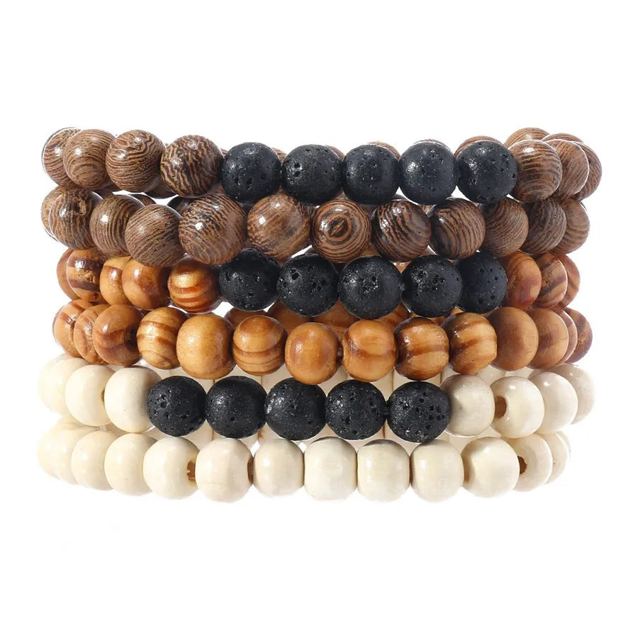 Retro Round Wood Beaded Men's Bracelets