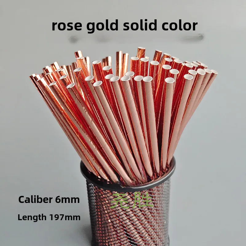 Rose Gold Paper Straw Creative Disposable Paper Party Pastry Beverage Decorative Straw