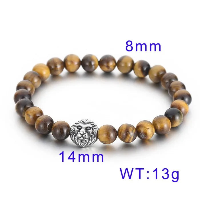 simple style animal round stainless steel turquoise tiger eye plating 18k gold plated unisex bracelets