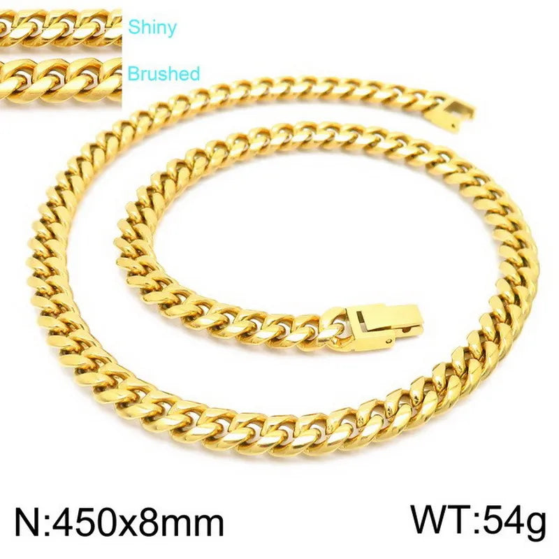 Rock Streetwear Geometric Titanium Steel 18K Gold Plated Men's Bracelets Necklace