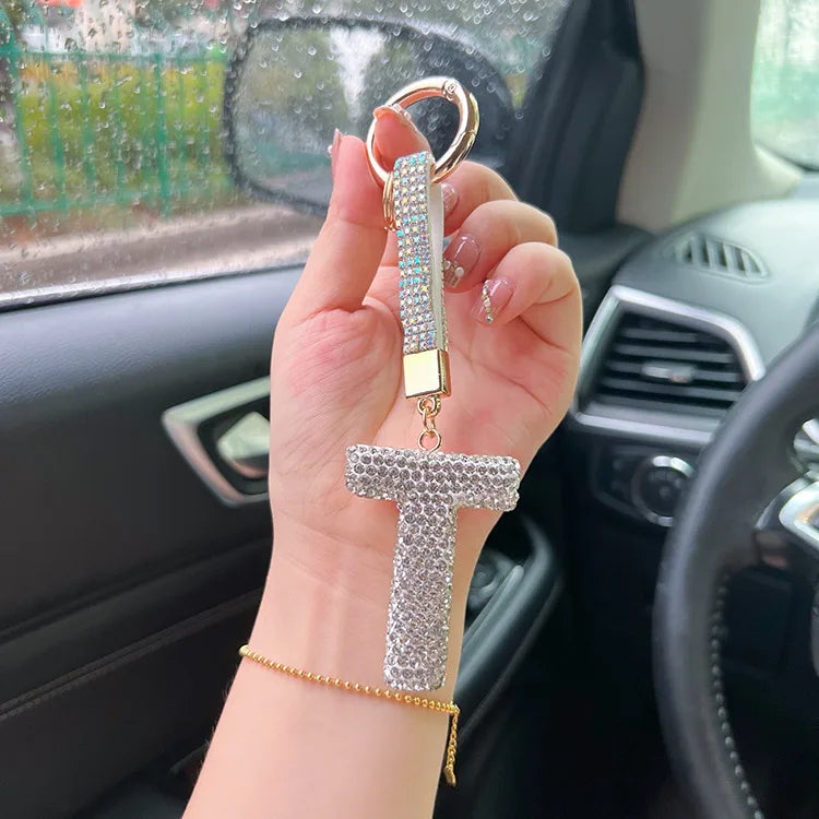 simple style letter rhinestone inlay rhinestones women's keychain