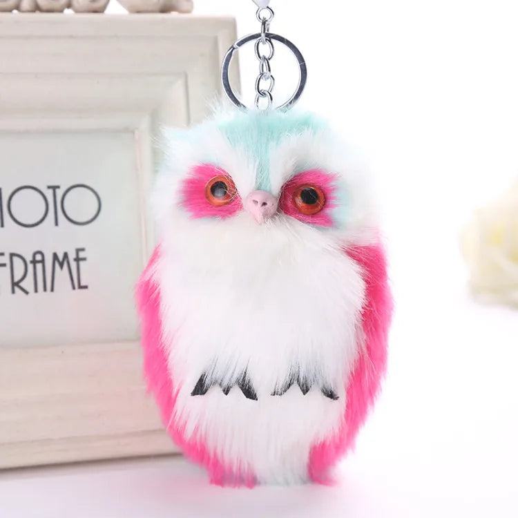 cute owl plush metal women's bag pendant keychain