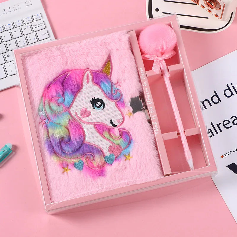 New Colorful  Plush Notebook Cartoon Dreamy Girl Student Diary Notebook Light Pink And Purple Wooden Pulp Material
