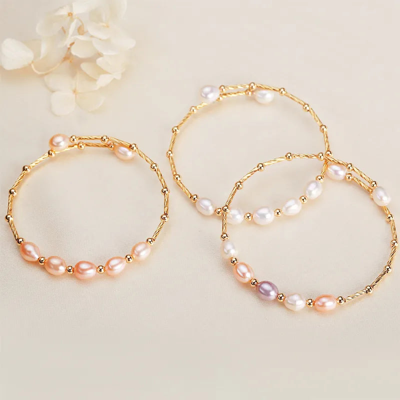 Freshwater Pearl Copper Tube Bangle Casual Elegant