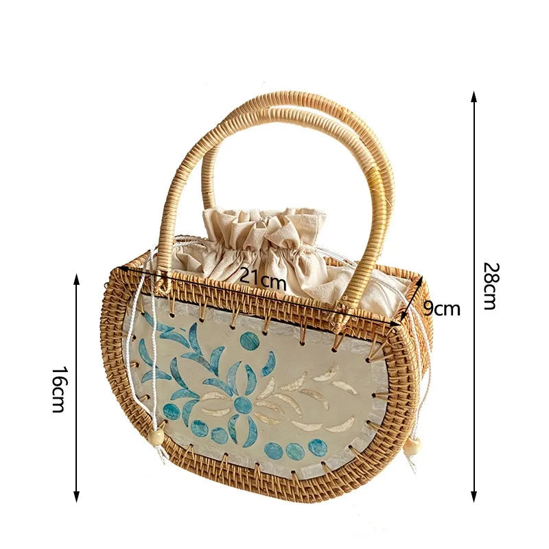 Nordic style handmade basket shell Rattan woven storage picnic travel basket handmade woven handbag