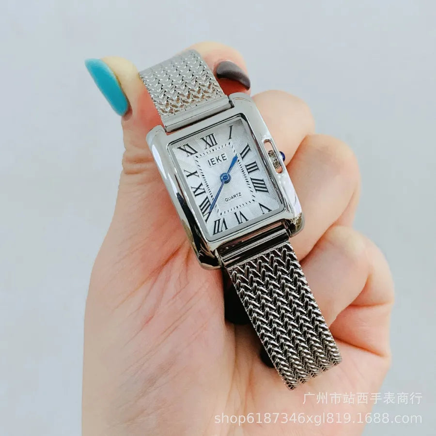 IEKE Ladies Square Watch Roman Numeral Vintage Wheat Ear Strap Versatile Luxury Quartz Watch Rectangular Dial Single Fold Clasp